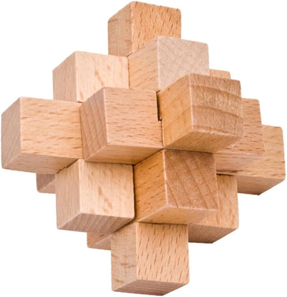 Set of 10 3D Wooden Chinese Puzzles 4.5x4.5x4.5cm