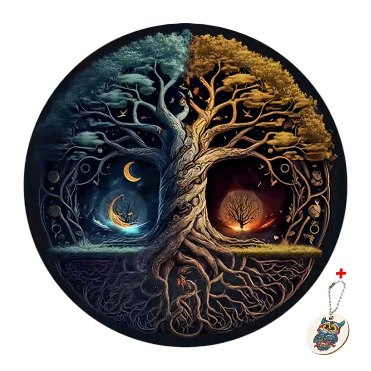 Rompecabezas redondo de madera Árbol de la Vida + Llavero