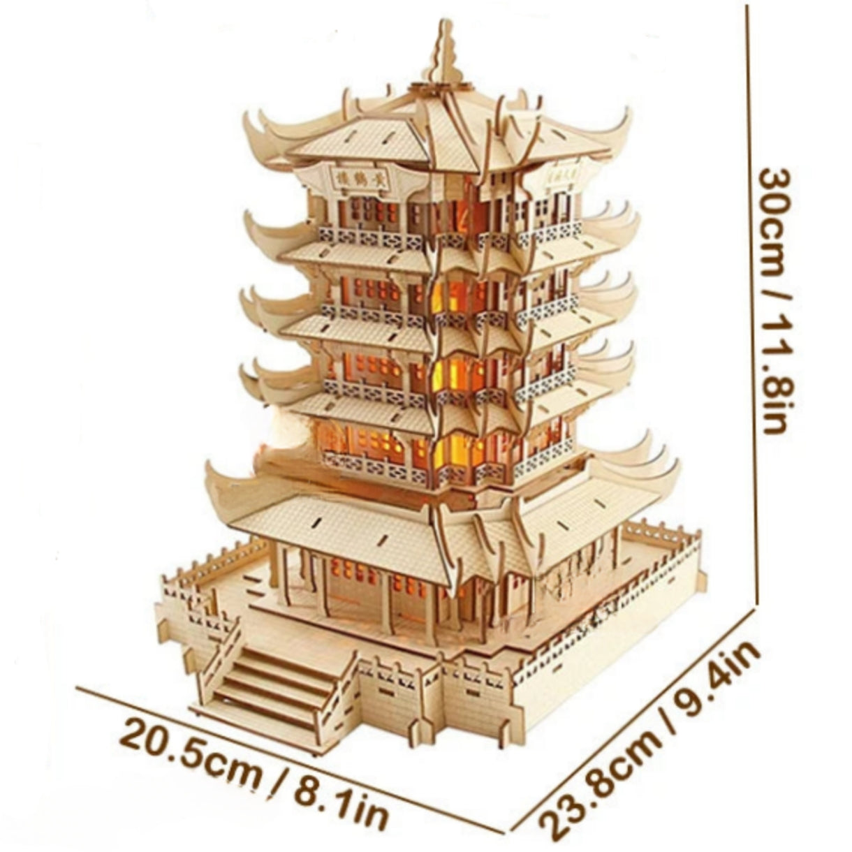 Pagoda de 5 pisos con iluminación en rompecabezas de madera 3D