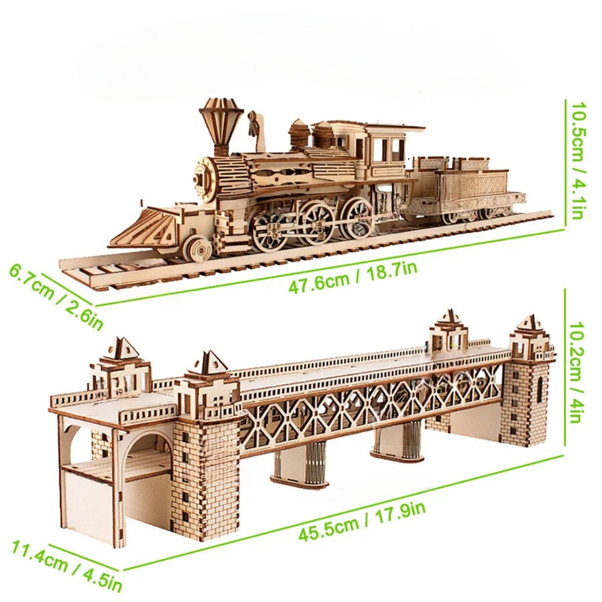 Tren, locomotora o puente de madera en 3D