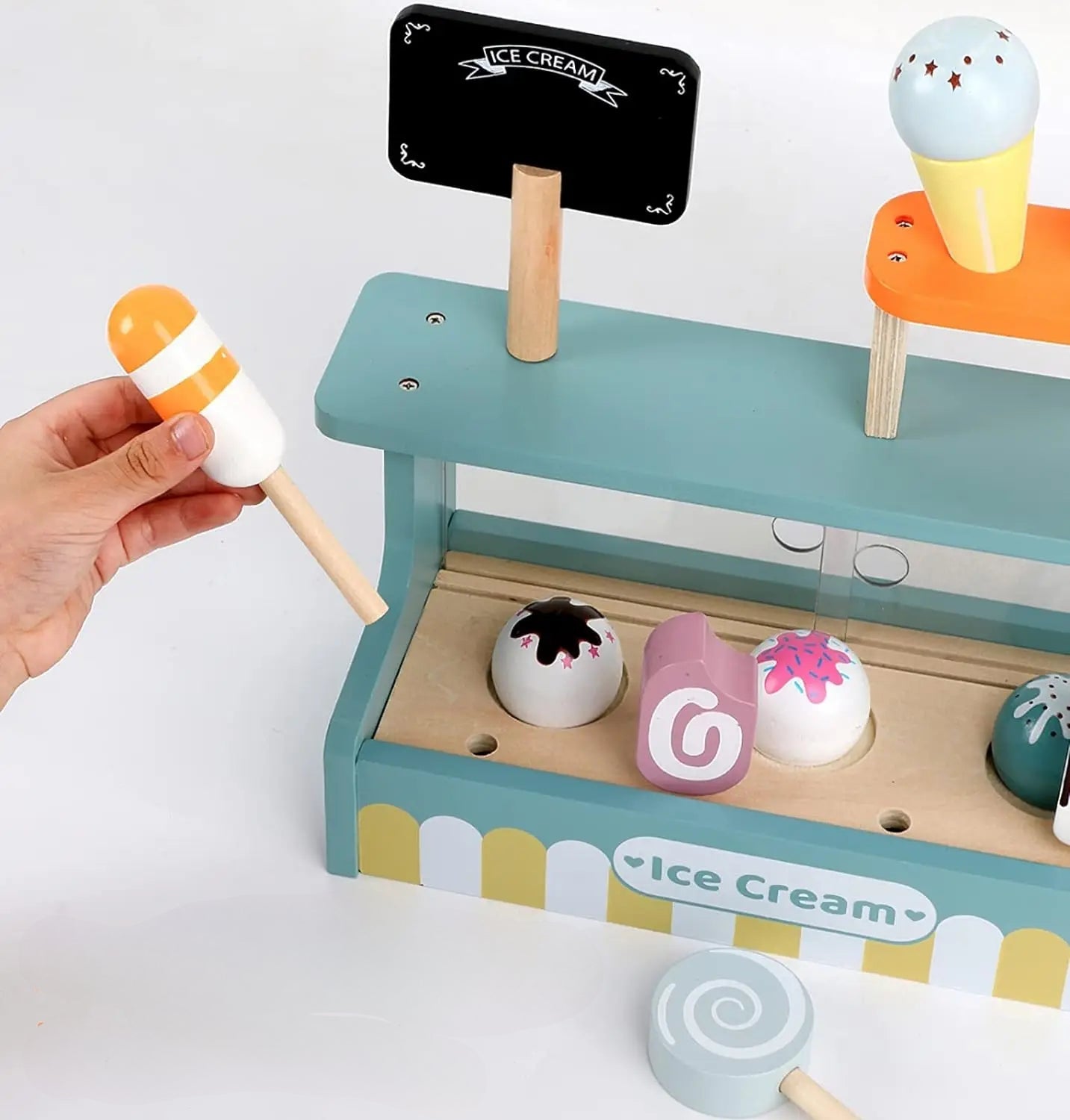Jouet Stand de Glaces et Accessoires en Bois Montessori