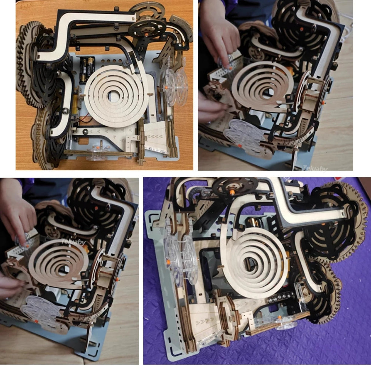 Rompecabezas de madera 3D Carrera de canicas mecánica y eléctrica