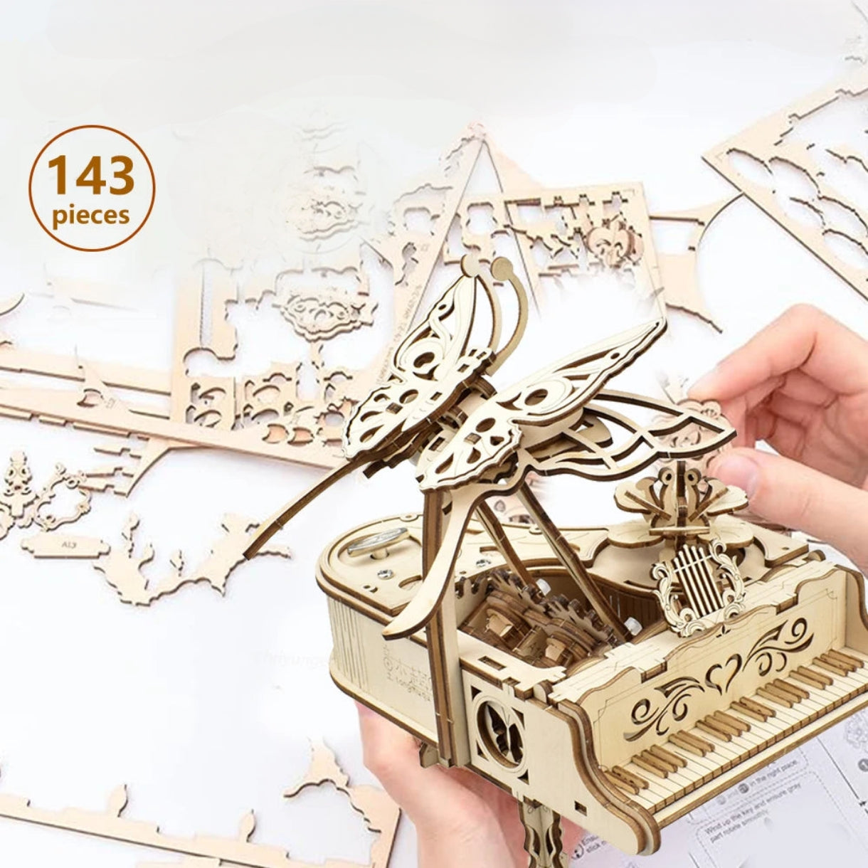 Caja de música mecánica y eléctrica de rompecabezas de madera 3D