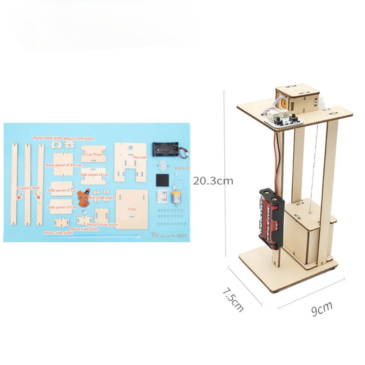 Rompecabezas educativo de madera 3D Ascensor mecánico y eléctrico
