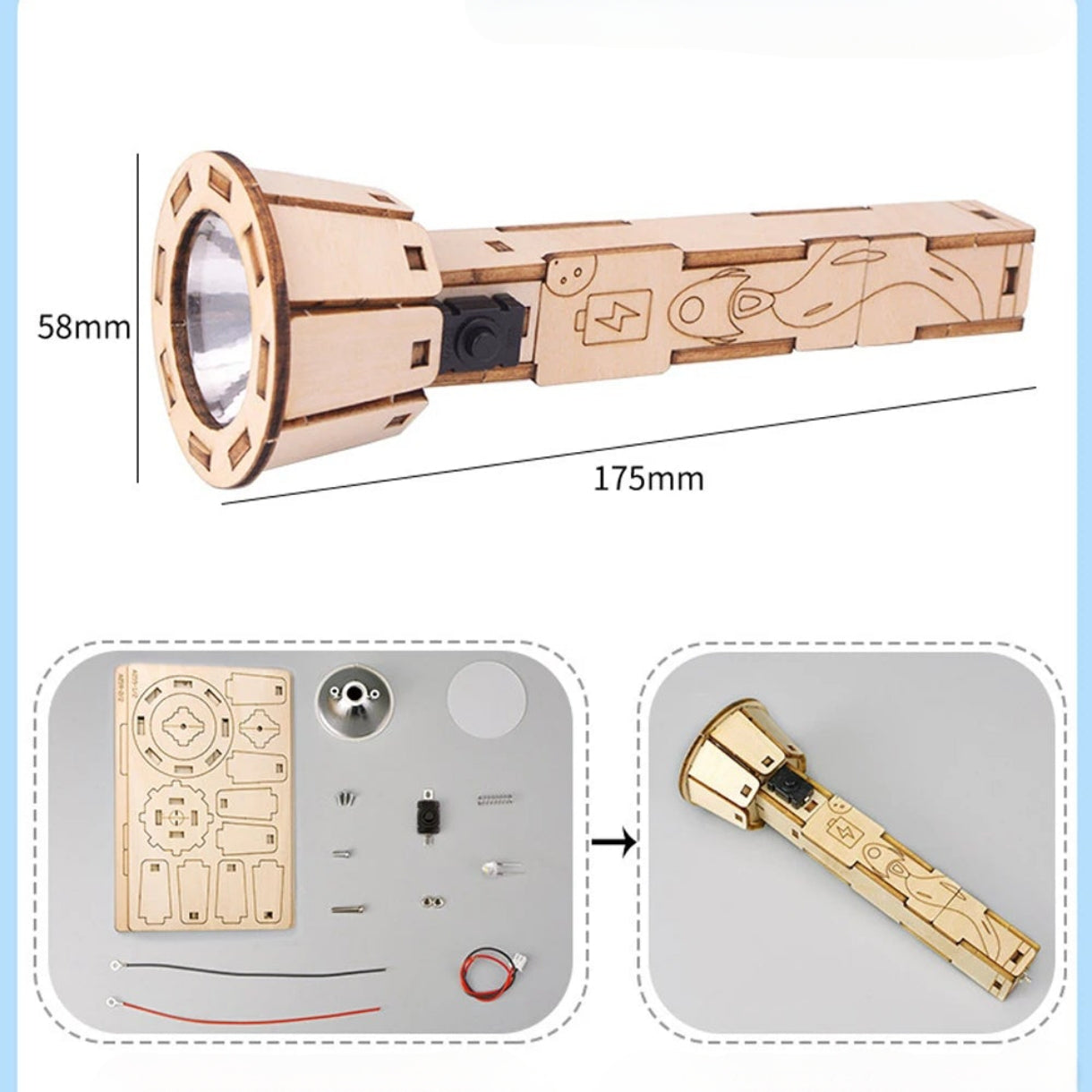Rompecabezas de madera 3D con linterna eléctrica
