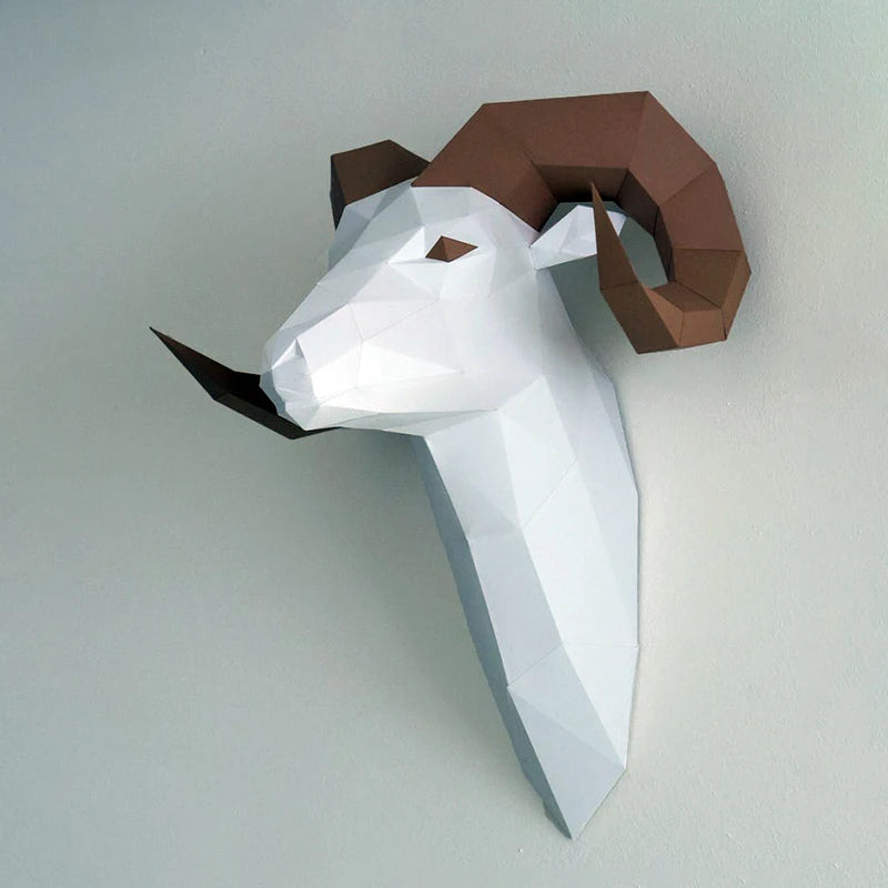 DIY 3D Paper Origami Mouflon Wall Sculpture