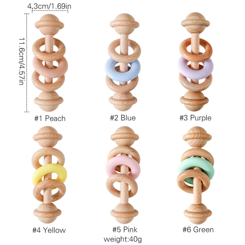 Wooden and Silicone Baby Teething Toy Chewable Rattle