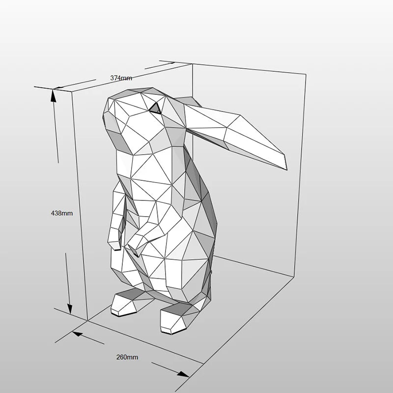 Escultura de papel 3D de conejo de origami de 43 cm para armar.
