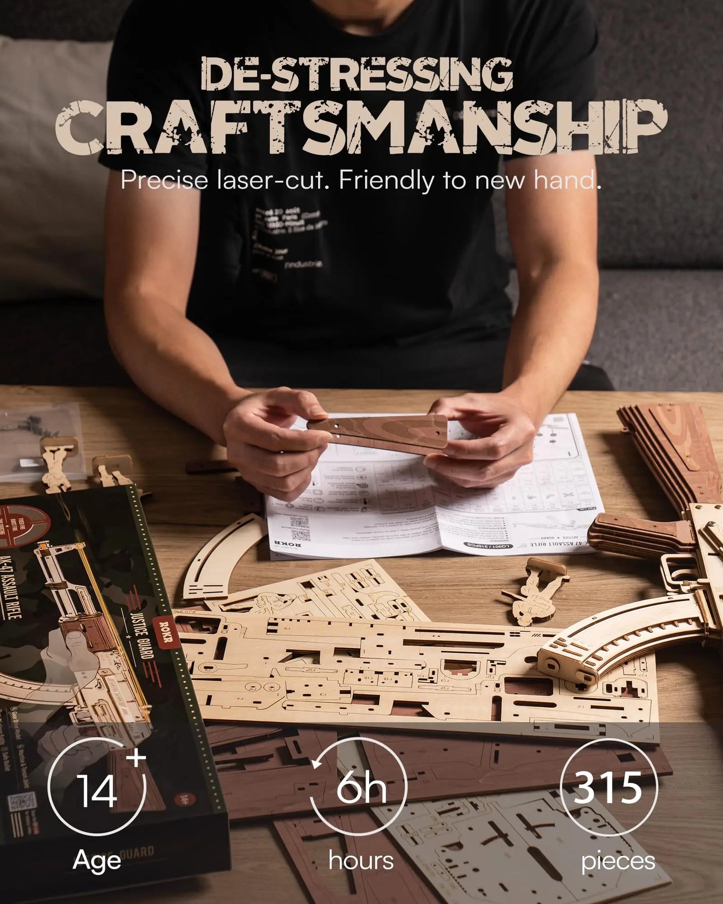 Réplica del rifle automático AK47 en rompecabezas de madera 3D