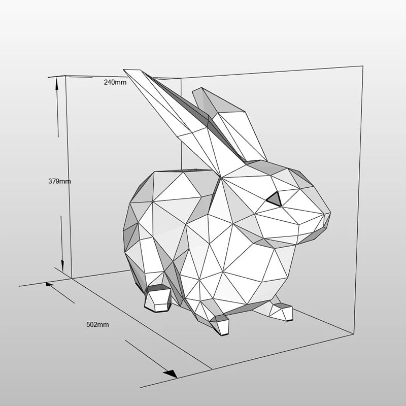 Escultura de papel 3D de conejo de origami de 37 cm para armar.