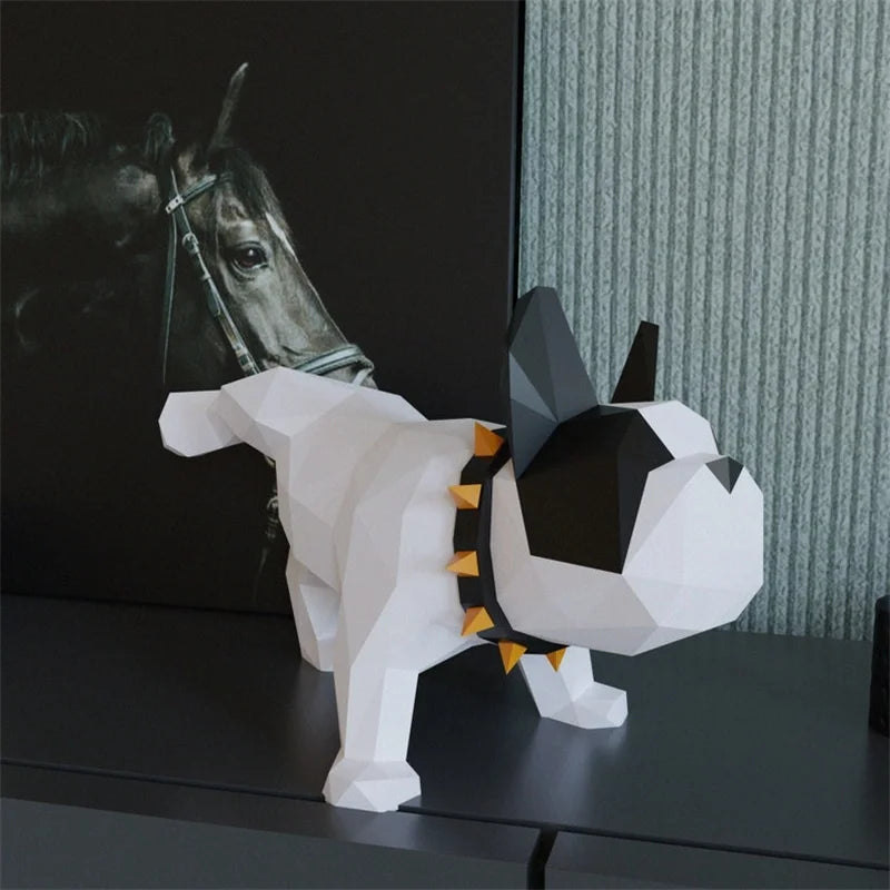 42 cm Origami Sculpture French Bulldog Dog in 3D Paper to Assemble DIY