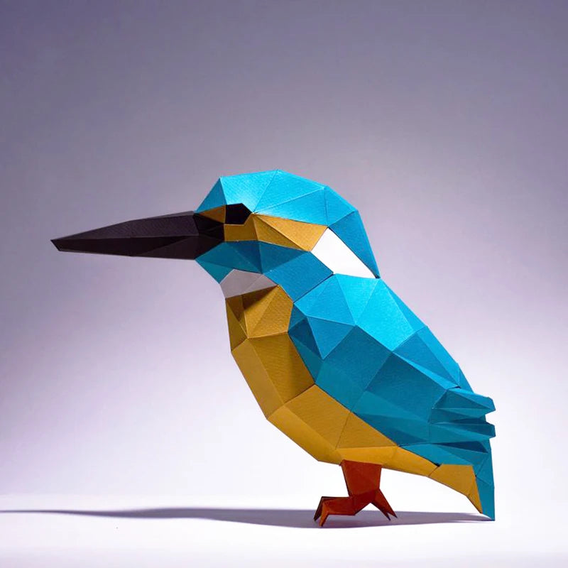 Origami Sculpture 25 cm Kingfisher Birds in 3D Paper to Assemble DIY