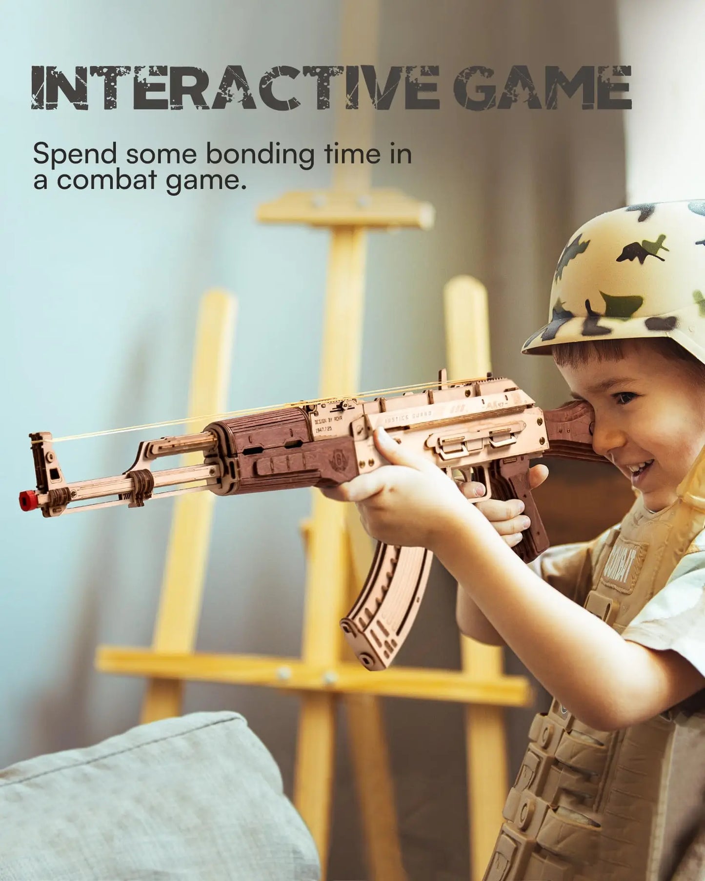 Réplica del rifle automático AK47 en rompecabezas de madera 3D