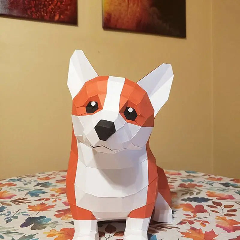 Escultura de Origami 44 cm Perro Corgi 3D Papel para Armar DIY