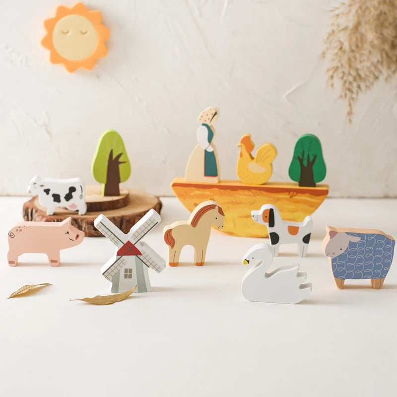 Jeu de Construction et d'Equilibre en Bois Animaux Montessori