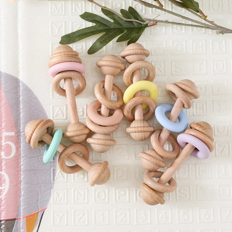 Wooden and Silicone Baby Teething Toy Chewable Rattle