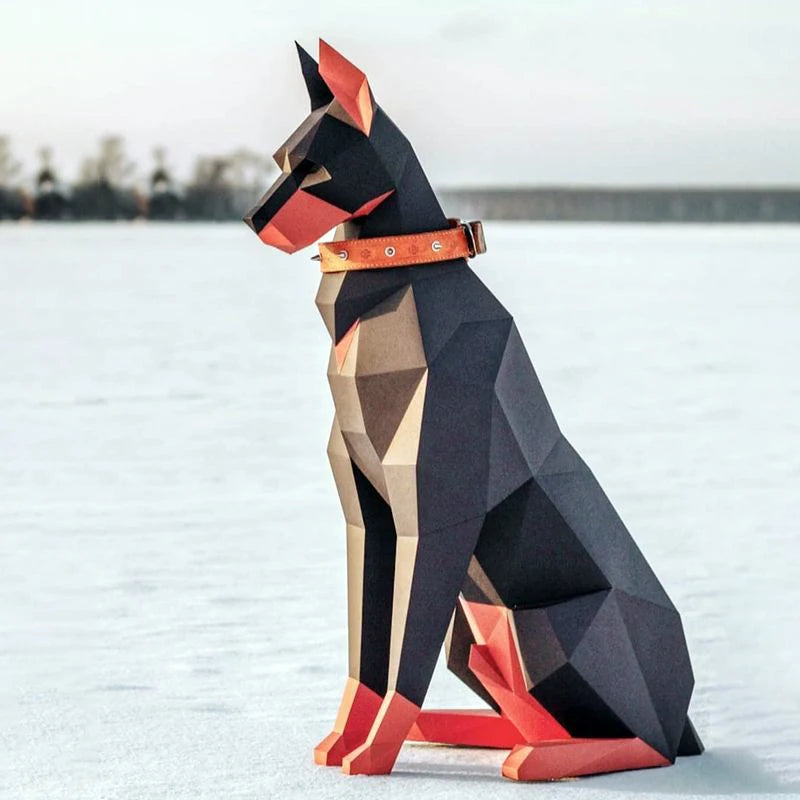 100 cm Origami Doberman Dog 3D Paper Sculpture to Assemble DIY