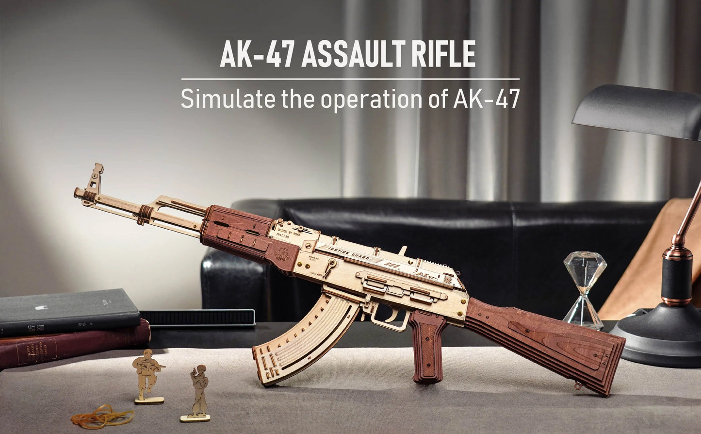 Réplica del rifle automático AK47 en rompecabezas de madera 3D