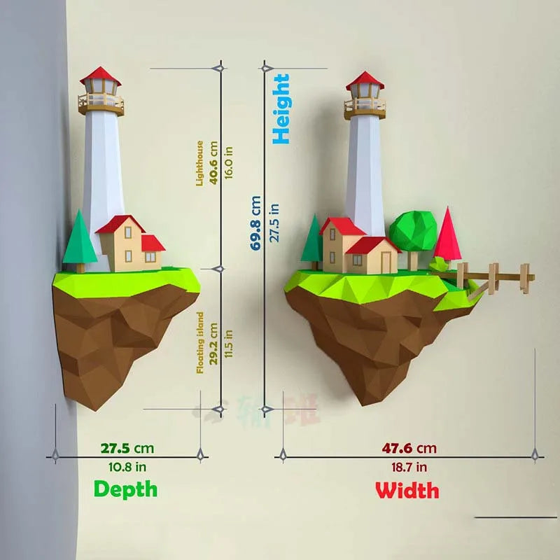 Origami Wall Sculpture 69 cm 3D Paper Lighthouse to Assemble DIY