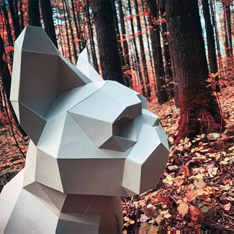 50cm Origami Sculpture French Bulldog Dog in 3D Paper to Assemble DIY