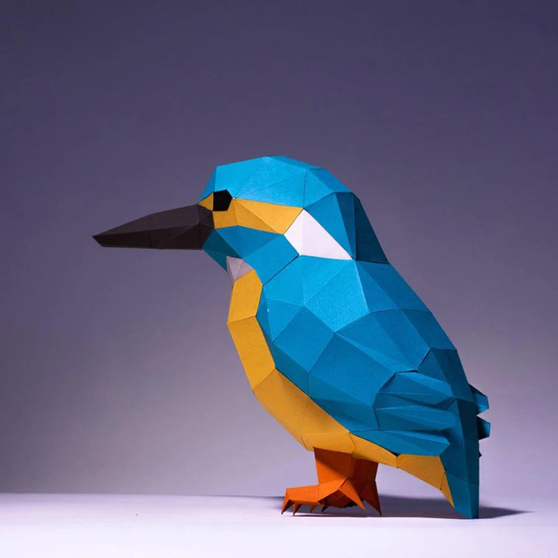 Origami Sculpture 25 cm Kingfisher Birds in 3D Paper to Assemble DIY
