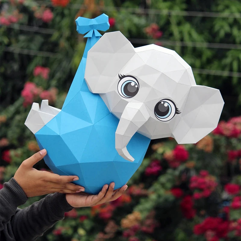 90cm Origami Wall Sculpture 3D Paper Elephant to Assemble DIY