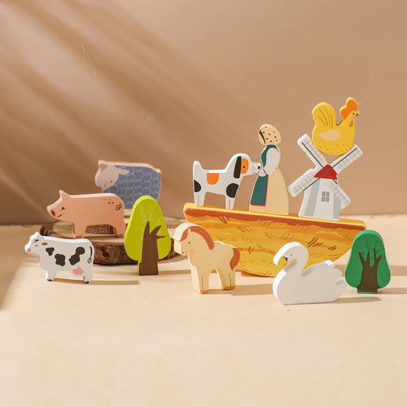 Jeu de Construction et d'Equilibre en Bois Animaux Montessori