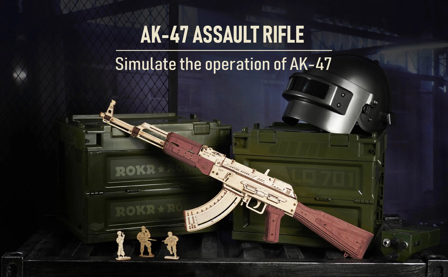 Réplica del rifle automático AK47 en rompecabezas de madera 3D