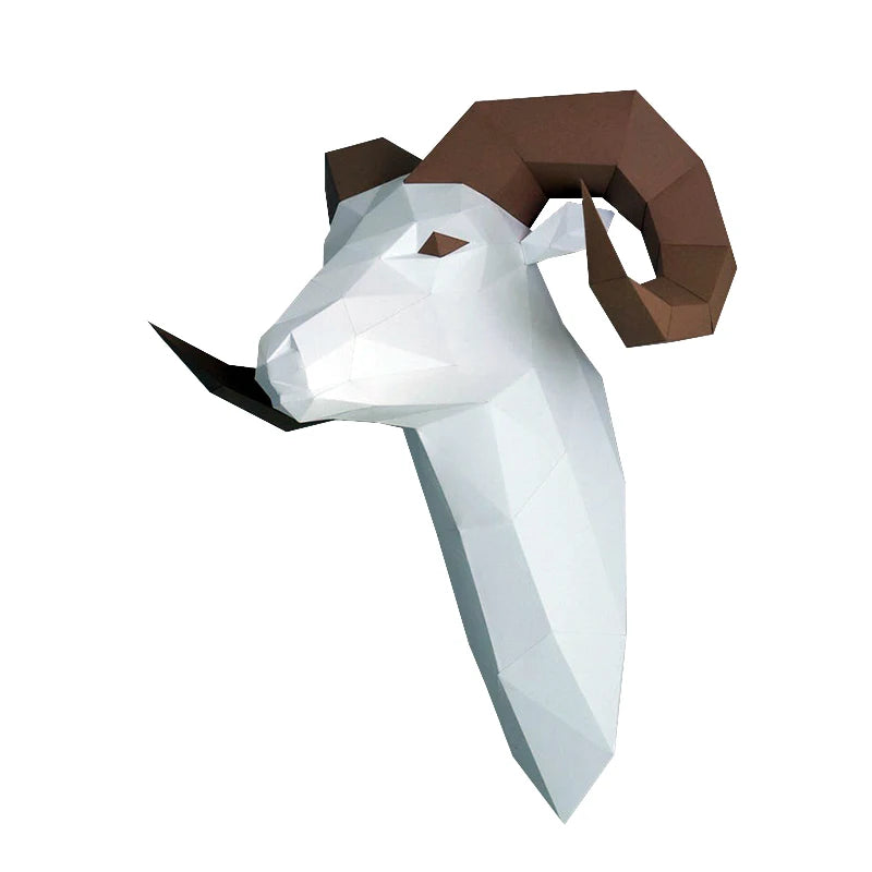 DIY 3D Paper Origami Mouflon Wall Sculpture