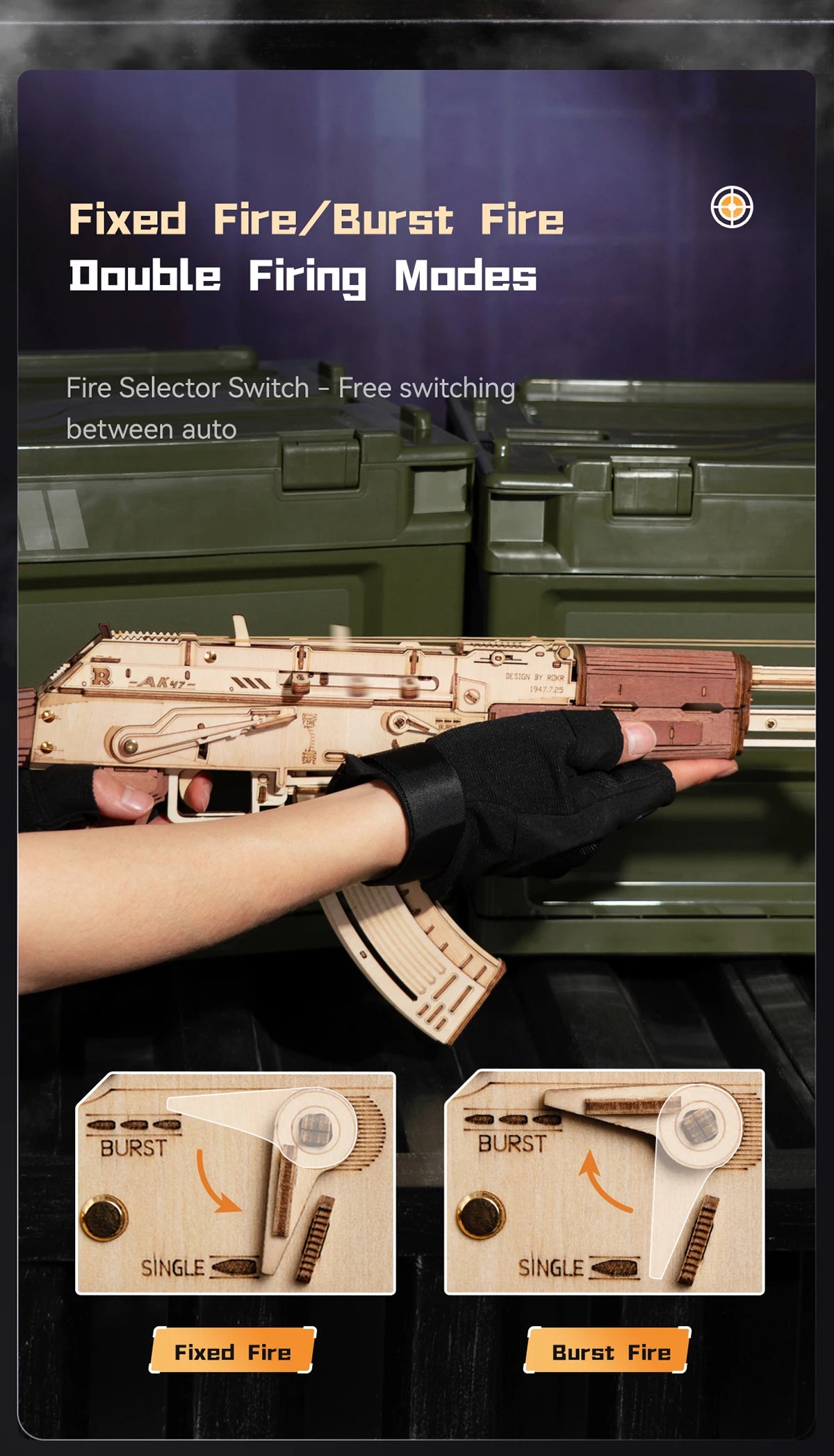 Réplica del rifle automático AK47 en rompecabezas de madera 3D