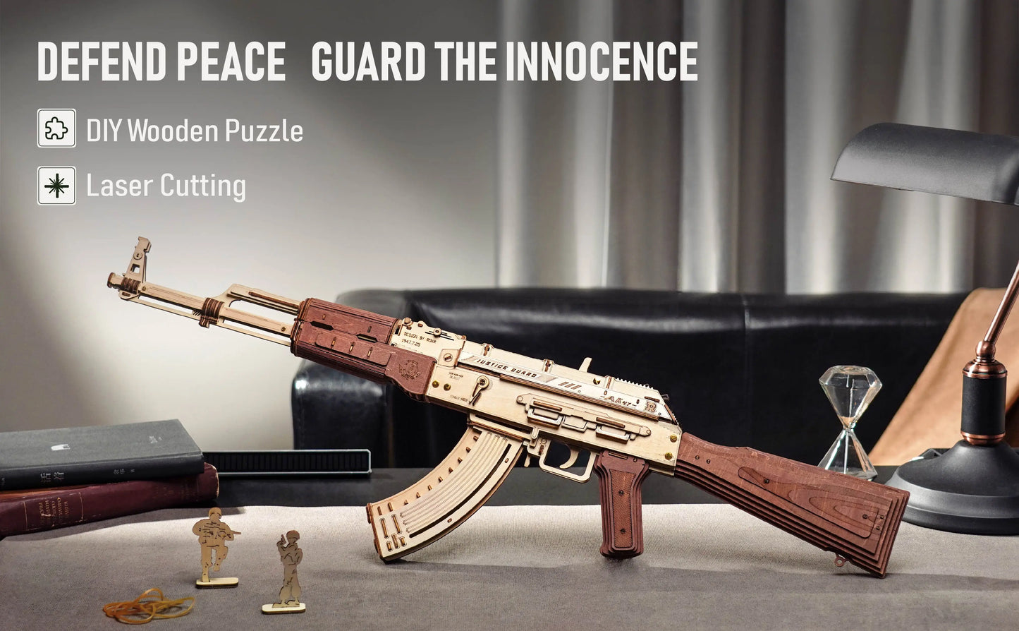 Réplica del rifle automático AK47 en rompecabezas de madera 3D