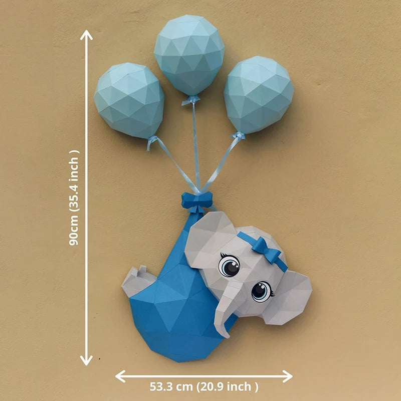 90cm Origami Wall Sculpture 3D Paper Elephant to Assemble DIY
