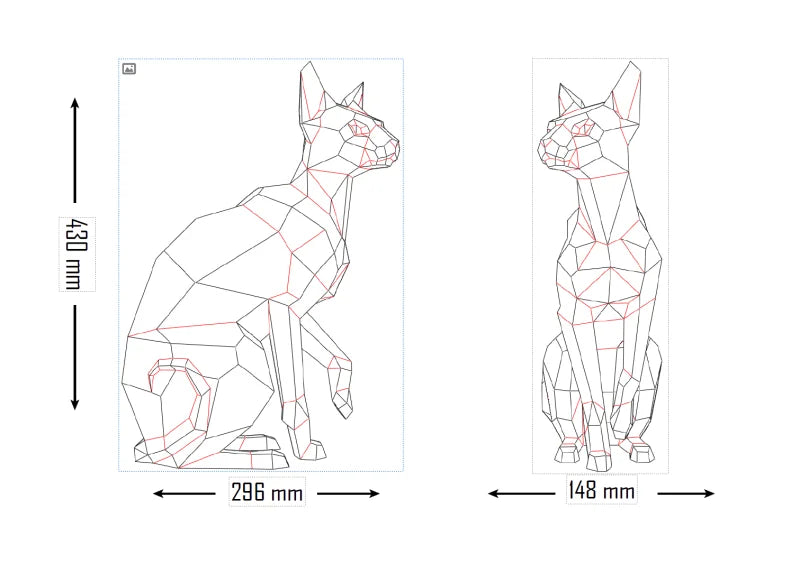 Escultura de papel 3D de gatos siameses de origami de 43 cm para armar.
