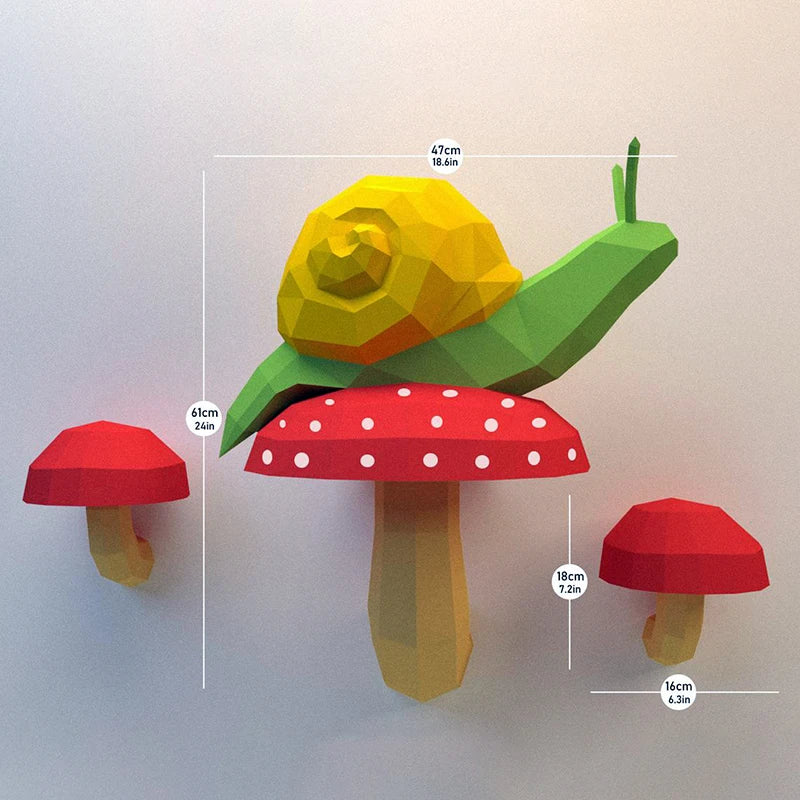 Origami Wall Sculpture 18/61 cm 3D Paper Snail Mushrooms to Assemble DIY