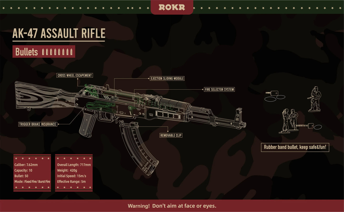 Réplica del rifle automático AK47 en rompecabezas de madera 3D