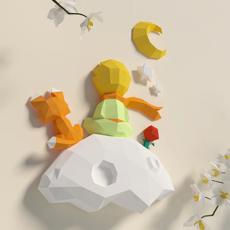Sculpture Murale Origami 75 cm Le Petit Prince en Papier 3D à Assembler DIY