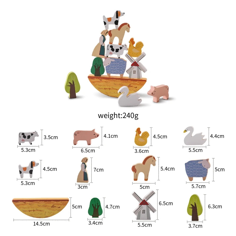 Jeu de Construction et d'Equilibre en Bois Animaux Montessori