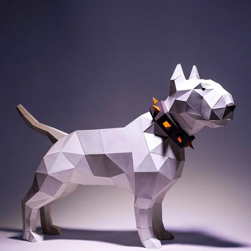 60cm Origami Bull Terrier Dog 3D Paper Sculpture to Assemble DIY