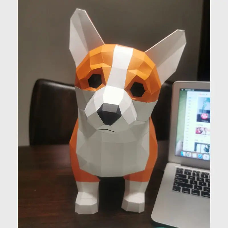 Escultura de Origami 44 cm Perro Corgi 3D Papel para Armar DIY