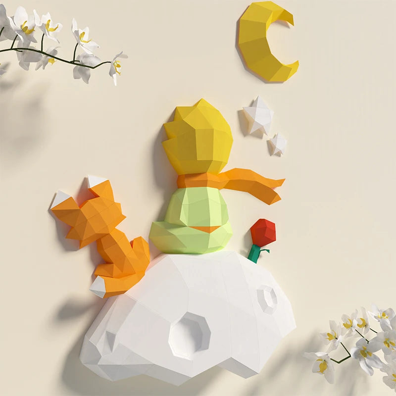 Sculpture Murale Origami 75 cm Le Petit Prince en Papier 3D à Assembler DIY