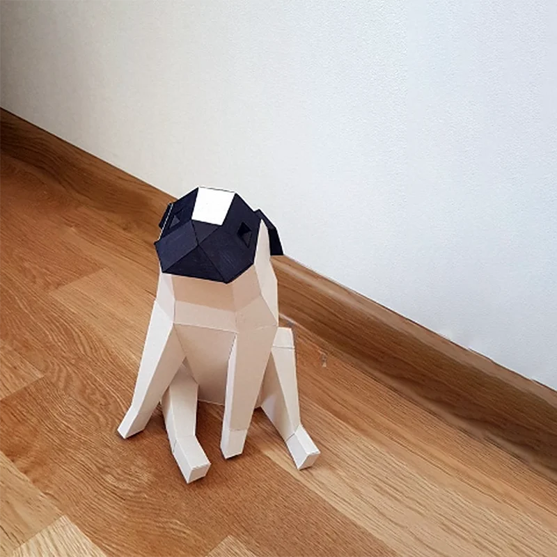 20 cm Origami Pug Dog 3D Paper Sculpture to Assemble DIY