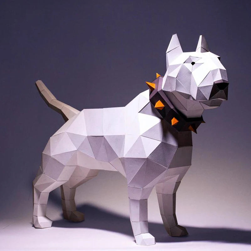 60cm Origami Bull Terrier Dog 3D Paper Sculpture to Assemble DIY
