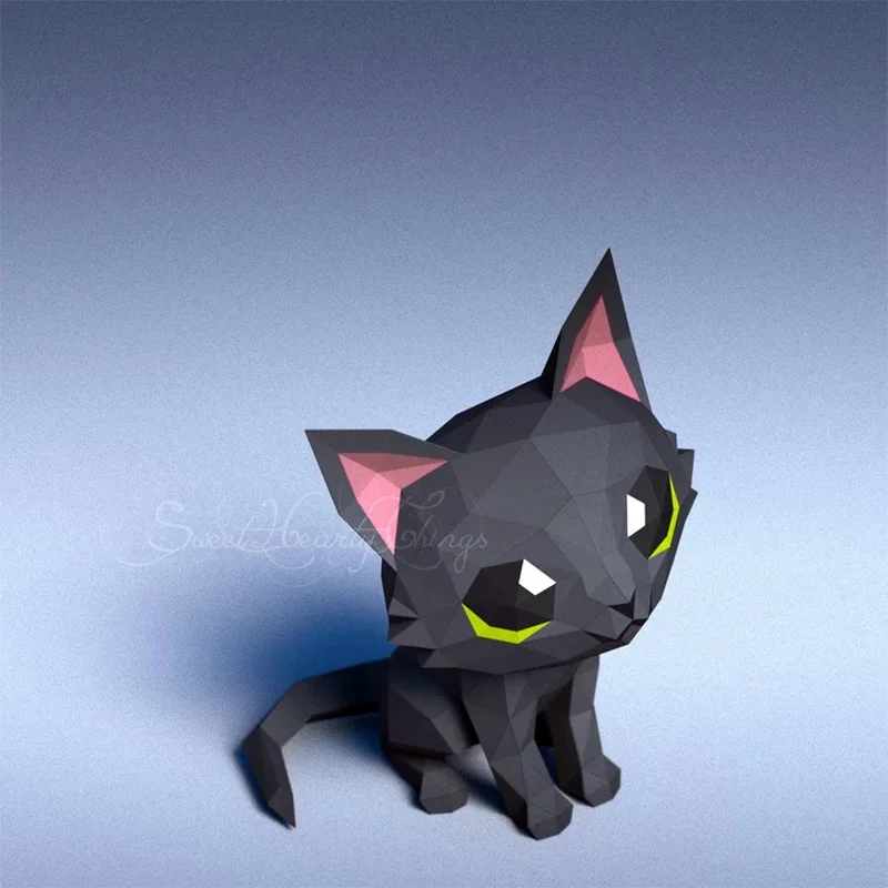 32 cm Origami Paper Cat 3D Sculpture to Assemble DIY
