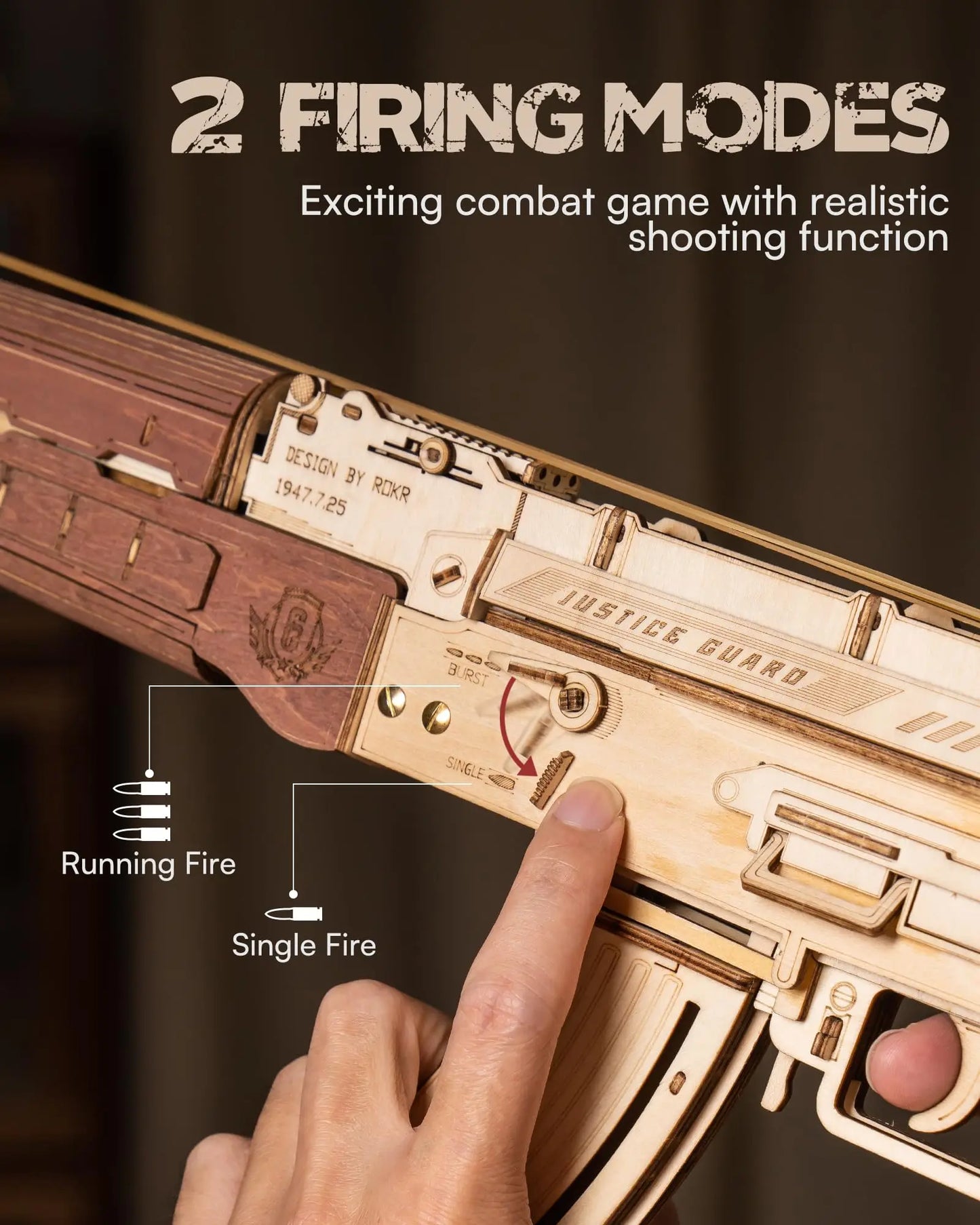 Réplica del rifle automático AK47 en rompecabezas de madera 3D