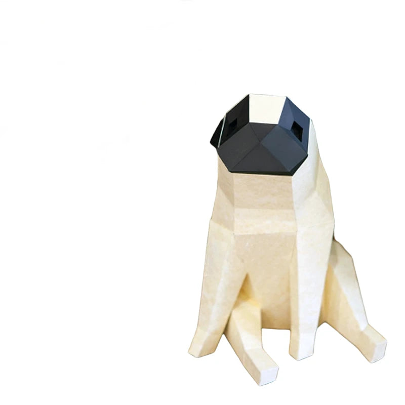 20 cm Origami Pug Dog 3D Paper Sculpture to Assemble DIY
