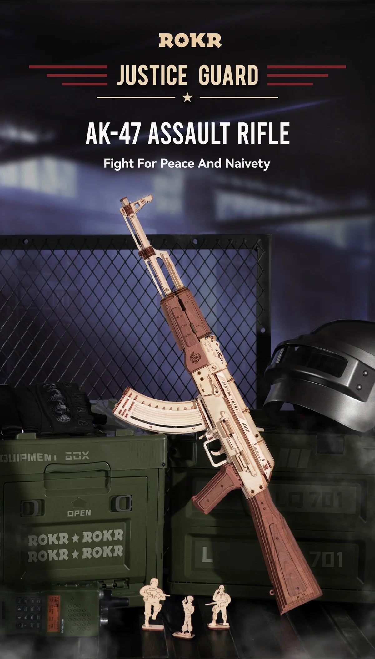 Réplica del rifle automático AK47 en rompecabezas de madera 3D