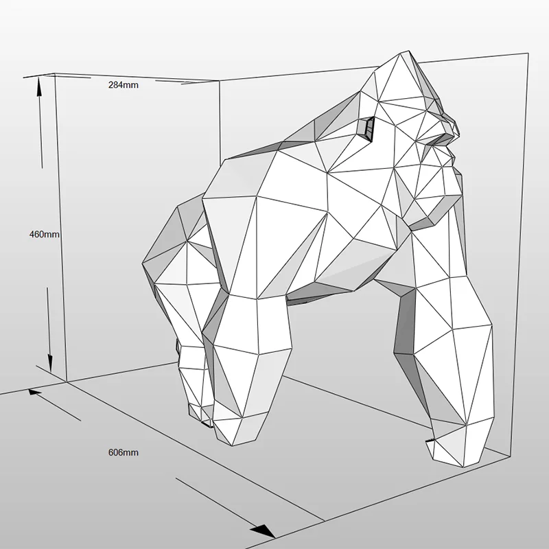 Escultura de papel 3D de mono gorila de origami de 60 cm para armar DIY