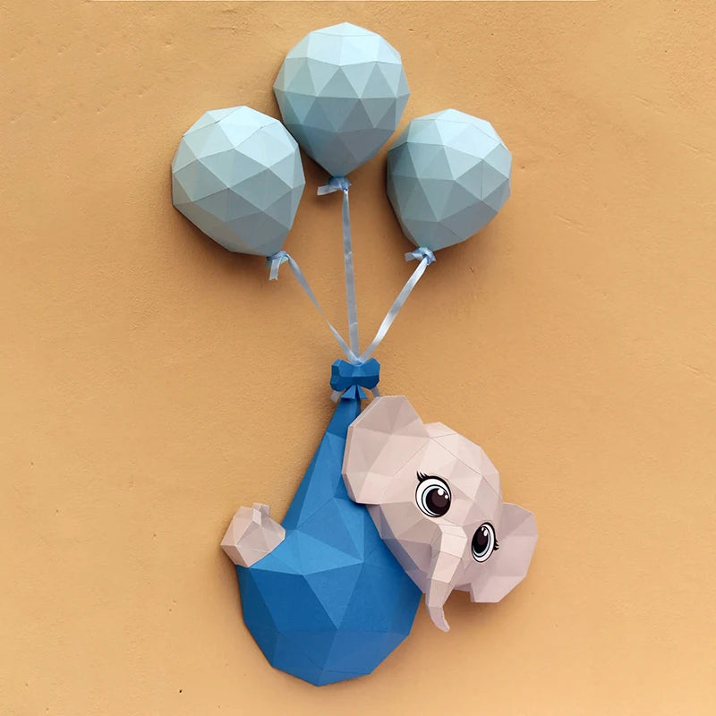 90cm Origami Wall Sculpture 3D Paper Elephant to Assemble DIY