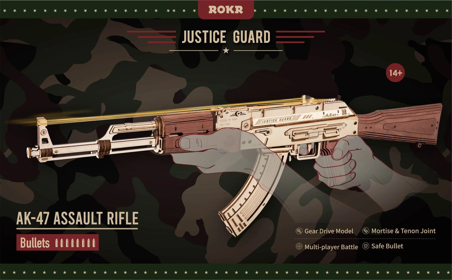 Réplica del rifle automático AK47 en rompecabezas de madera 3D