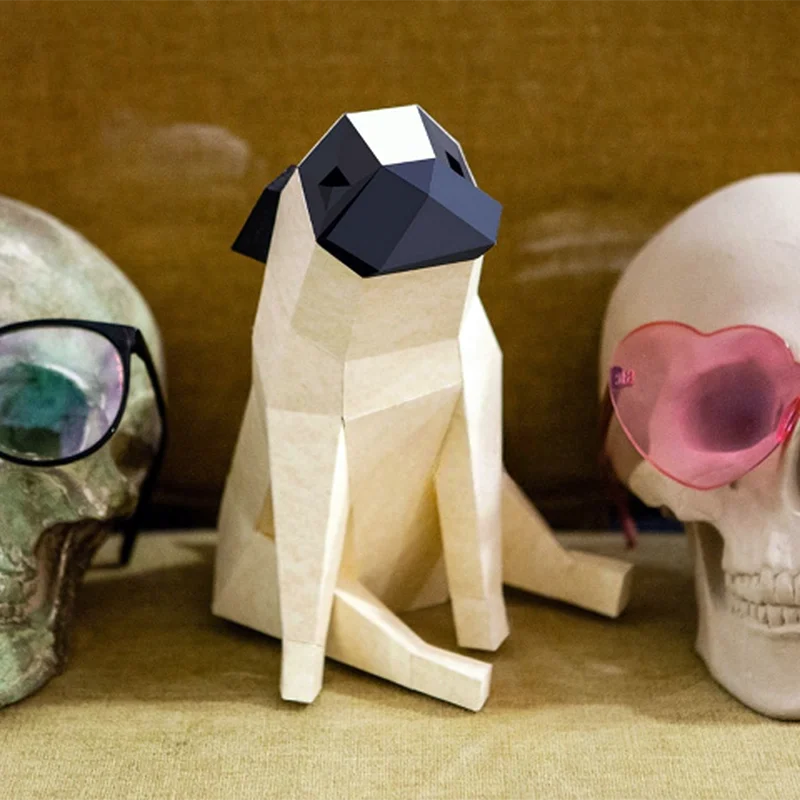 20 cm Origami Pug Dog 3D Paper Sculpture to Assemble DIY